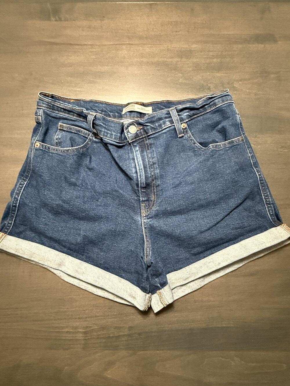 Levis Denim Shorts Women 14/32W Blue Heritage High Rise Cuffed Stretch 3"